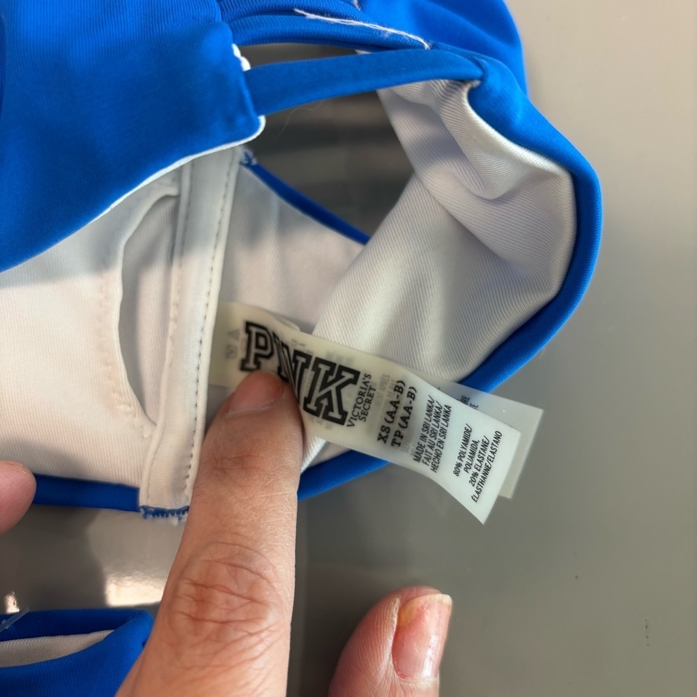 PINK Victoria's Secret Good Vibes Blue and White Bikini. Size XSmall - Picture 5 of 5
